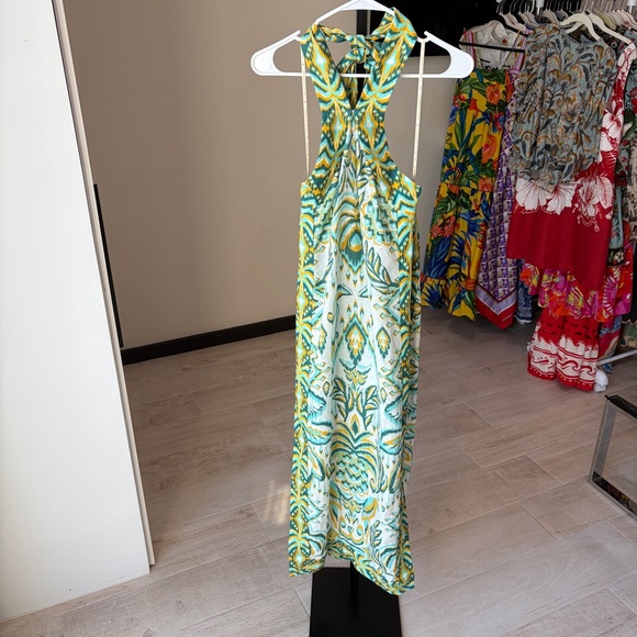 Farm Rio: TURQUOISE TROPICAL TAPESTRY HALTER MAXI DRESS - Picture 6 of 13